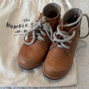 Kids Tan Leather Lace-Up Boots